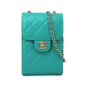 CHANEL Green Leather Shoulder Bag